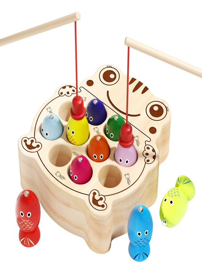 edutree Wooden Magnetic Fishing Game for Toddlers 1-3, Montessori Sensory Busy Board Fine Motor Skills Toys for 1 2 3 Years Old Boys Girls (Frog B-Fish Game) - Image 1